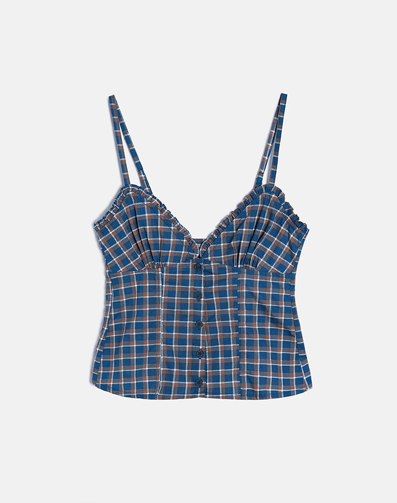 Isamu Top in Medium Tartan Blauw