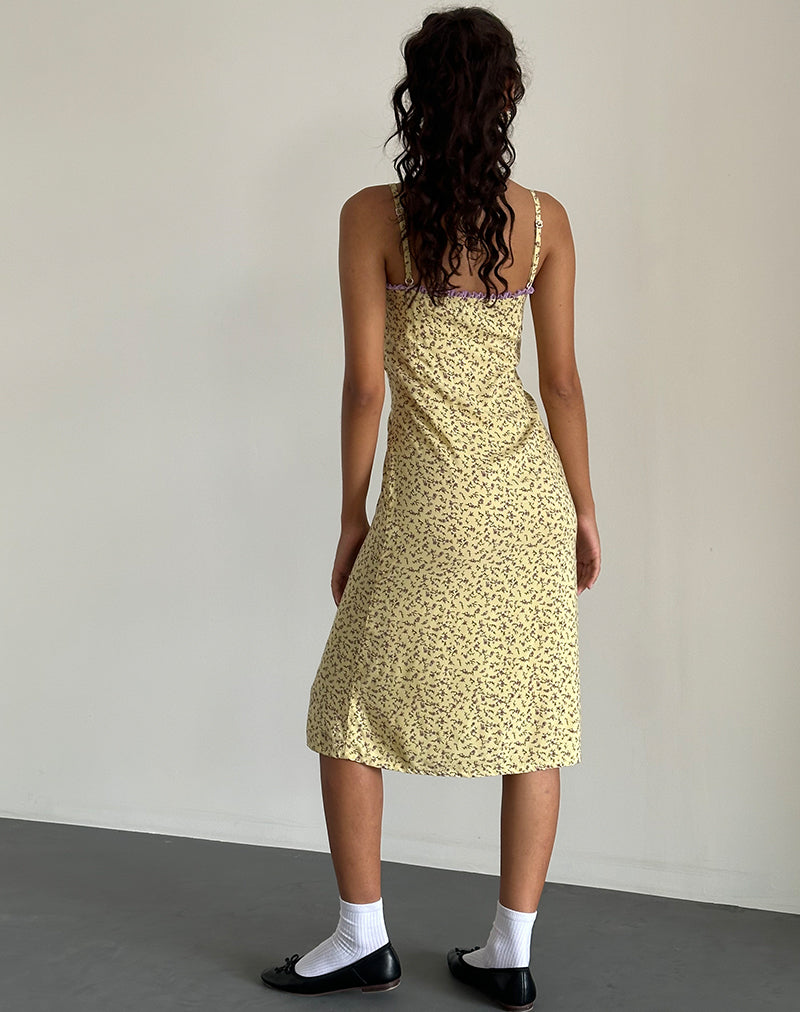 Afbeelding van Isaure Midi Dress in Vloeiende Bloem Geel