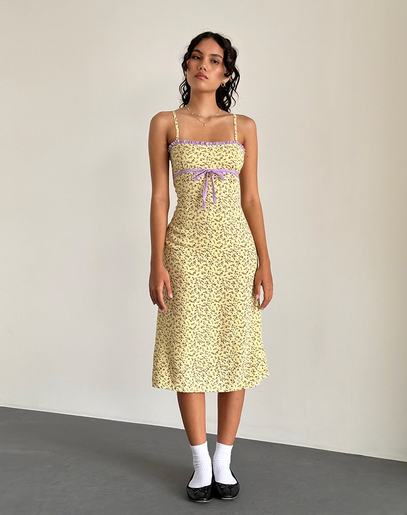 Afbeelding van Isaure Midi Dress in Vloeiende Bloem Geel