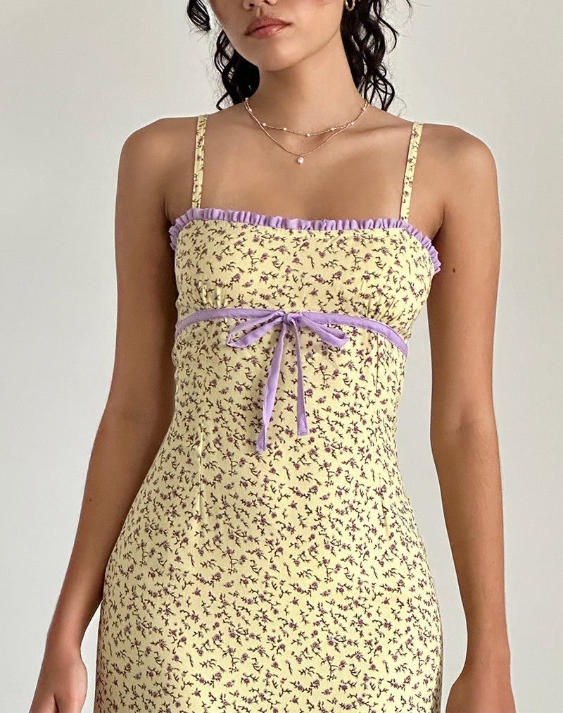 Isaure Midi Dress in Vloeiende Bloem Geel