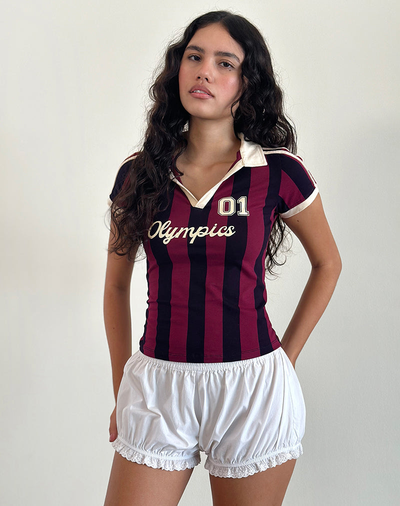 Afbeelding van Isda Top in Plum, Navy en Stone Stripe met Olympics Slogan