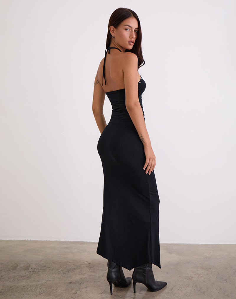 Afbeelding van Ishikawa Asymmetrische Maxi Dress met Oogjes in Zwart