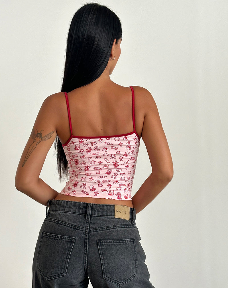 Afbeelding van Isna Cami Top in Girlie Print met rode bies