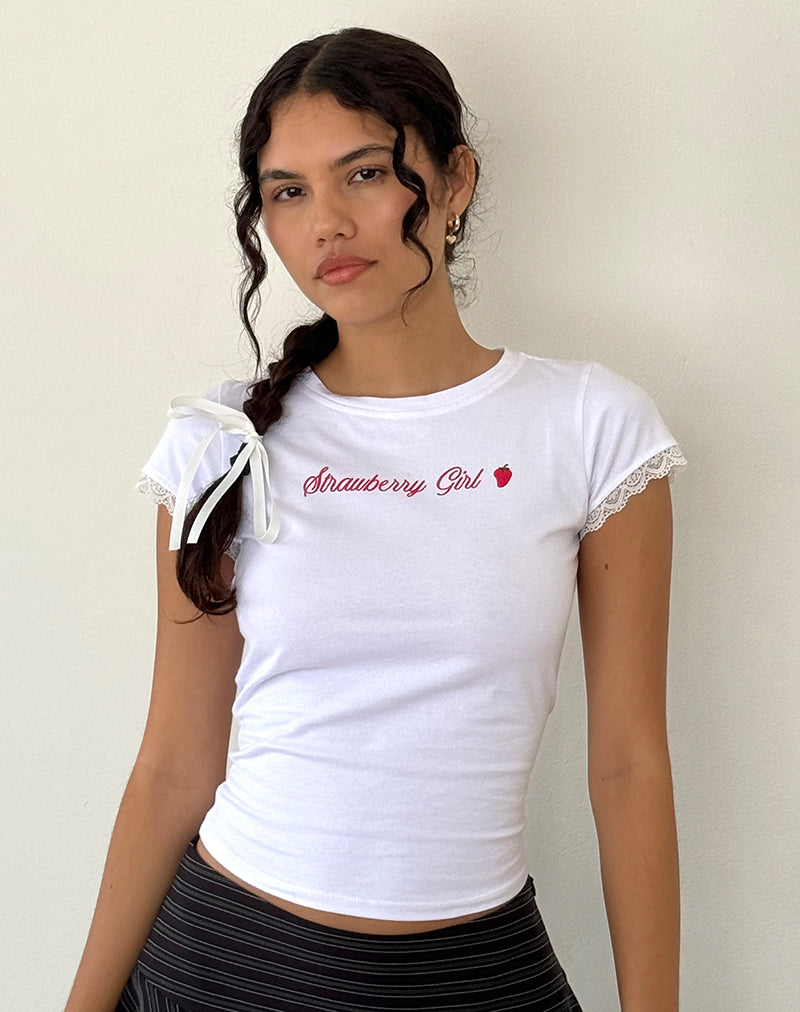 Afbeelding van Izzy Top in Wit Strawberry Girl Script