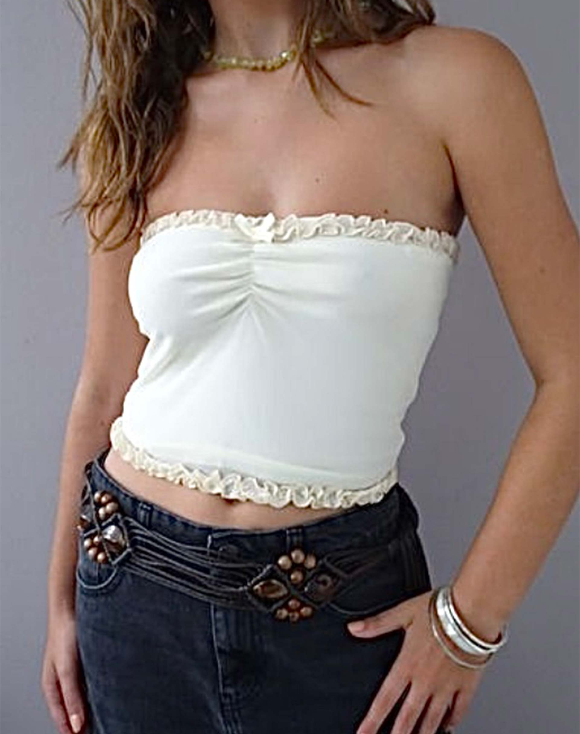 Afbeelding van Jachai Bandeau Top met Franjesdetail in Off White