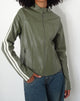 Afbeelding van Jacquie Zip Up Bikerjack in PU Groen met Ivory Stripe