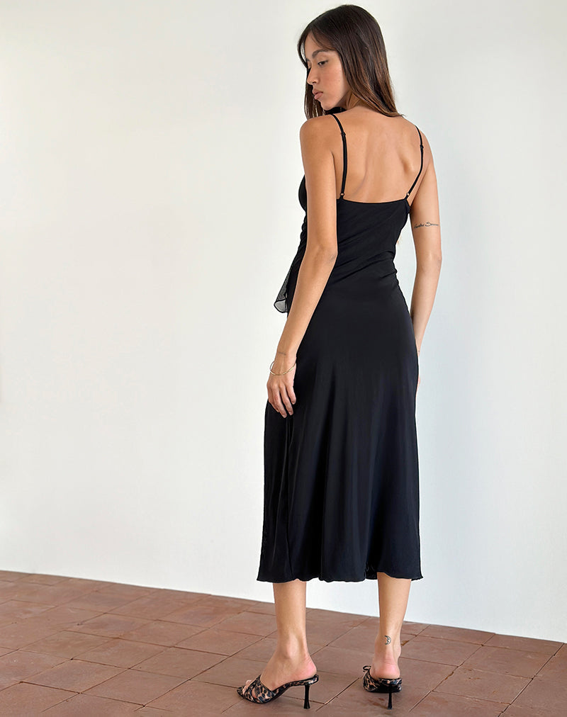 Afbeelding van Jacy Ruffle Midi Dress in Mesh Black