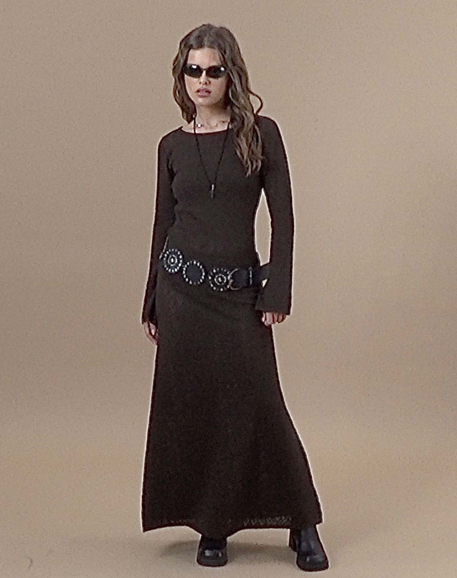 Afbeelding van Jadie Maxi Dress met lange mouwen in koffie