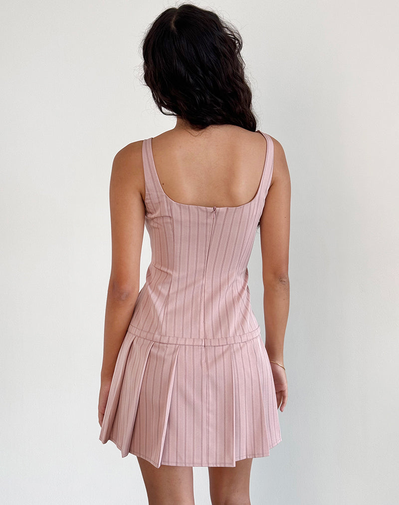 Afbeelding van Jadzia Drop Waist Mini Dress in Blush Pinstripe