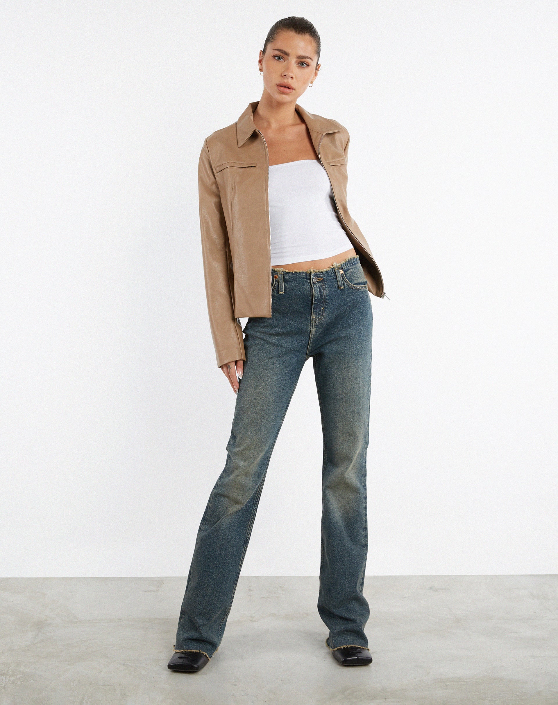 Afbeelding van Gerafelde jeans met lage taille in bruin en blauw Acid