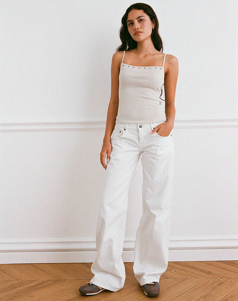 Afbeelding van Jalari Eyelet Cami Top in Knit Oatmeal