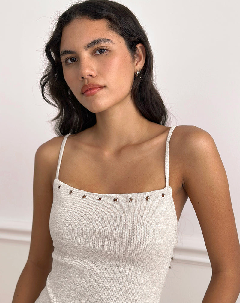Afbeelding van Jalari Eyelet Cami Top in Knit Oatmeal