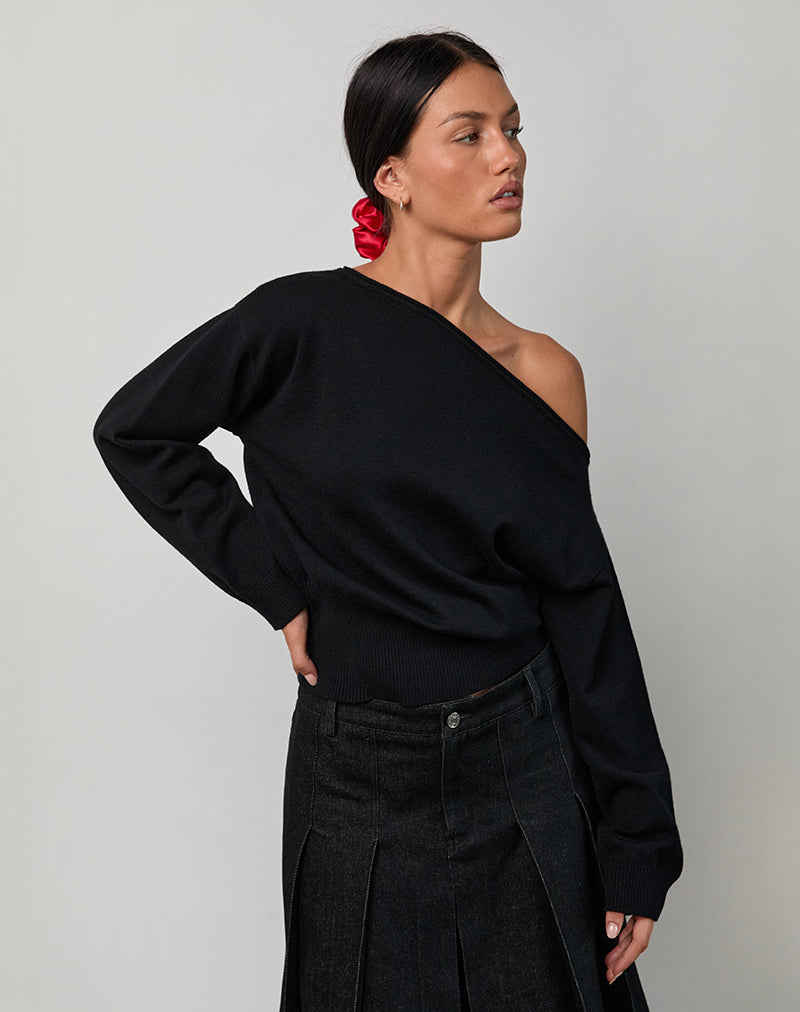 Jalira Asymmetrische Cinch-trui in Stripe Zwart