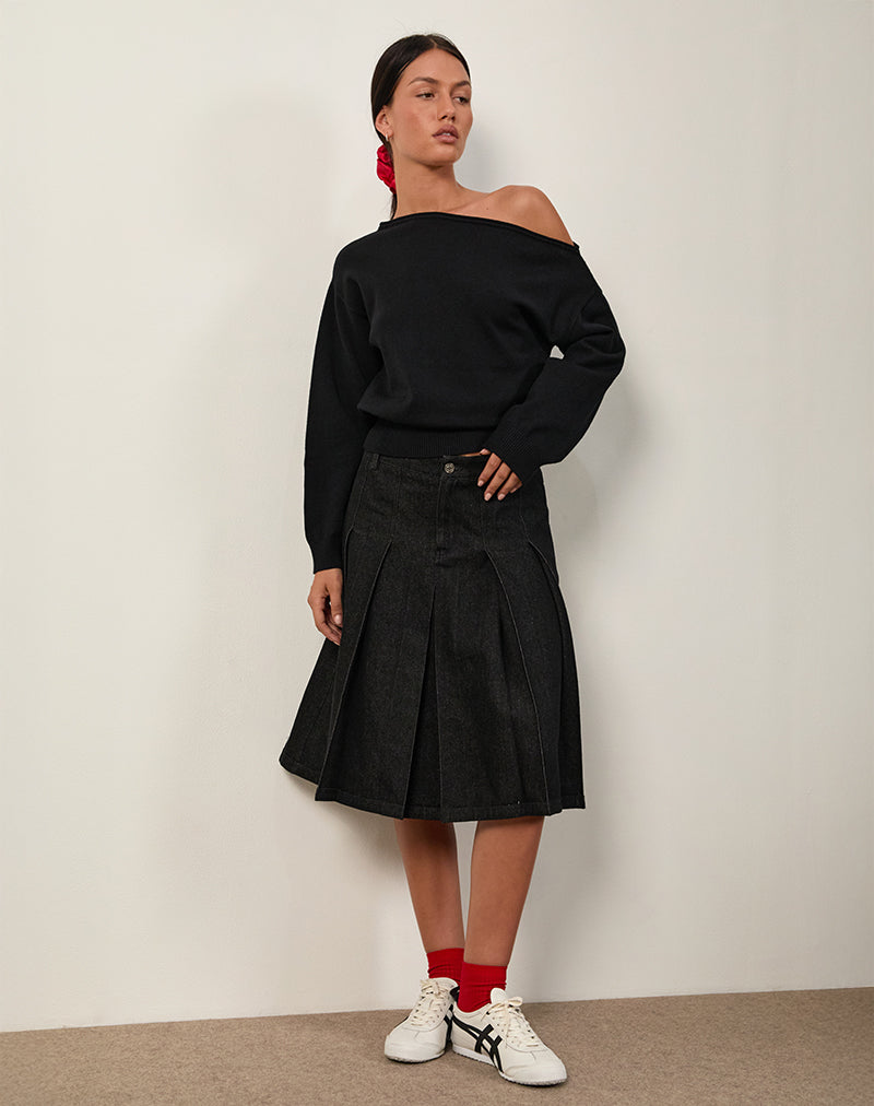 Sanjani Midi rok in donker chambray