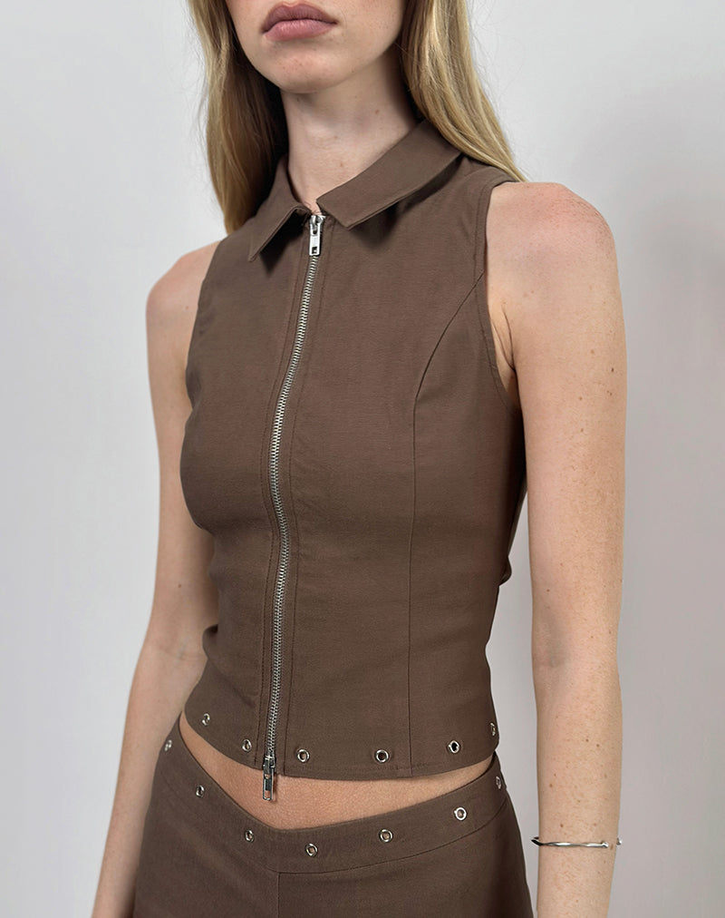 Janae vest met studs in bruin