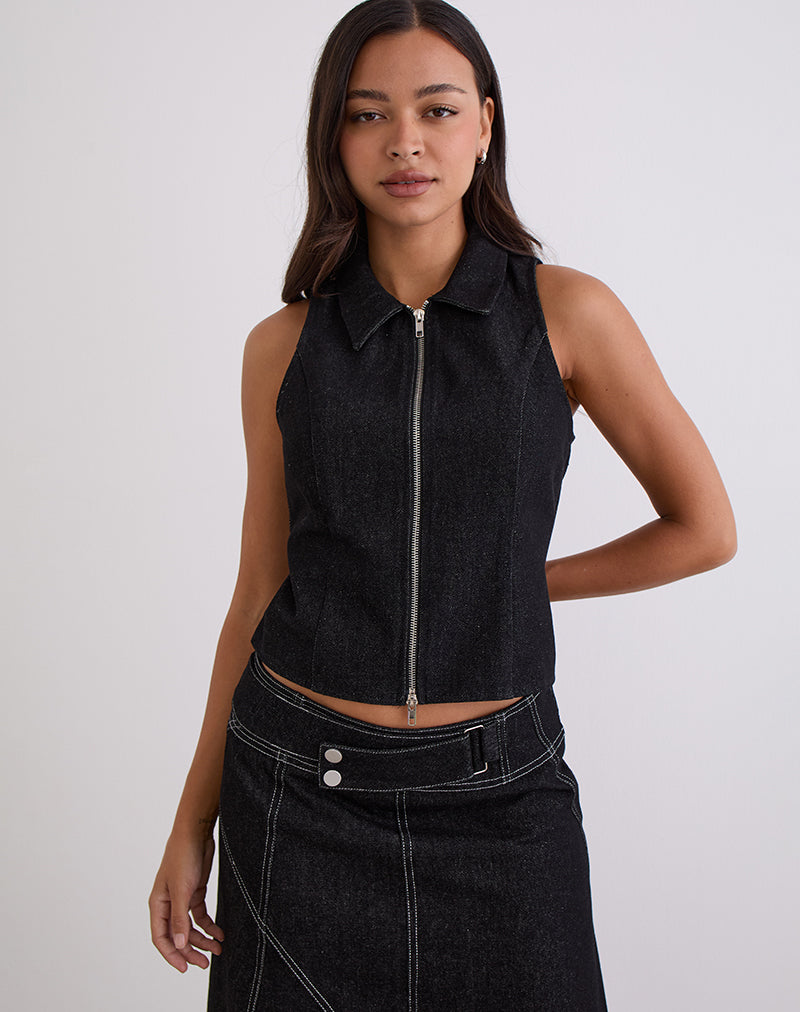 Afbeelding van Janae Vest in Denim Black Wash