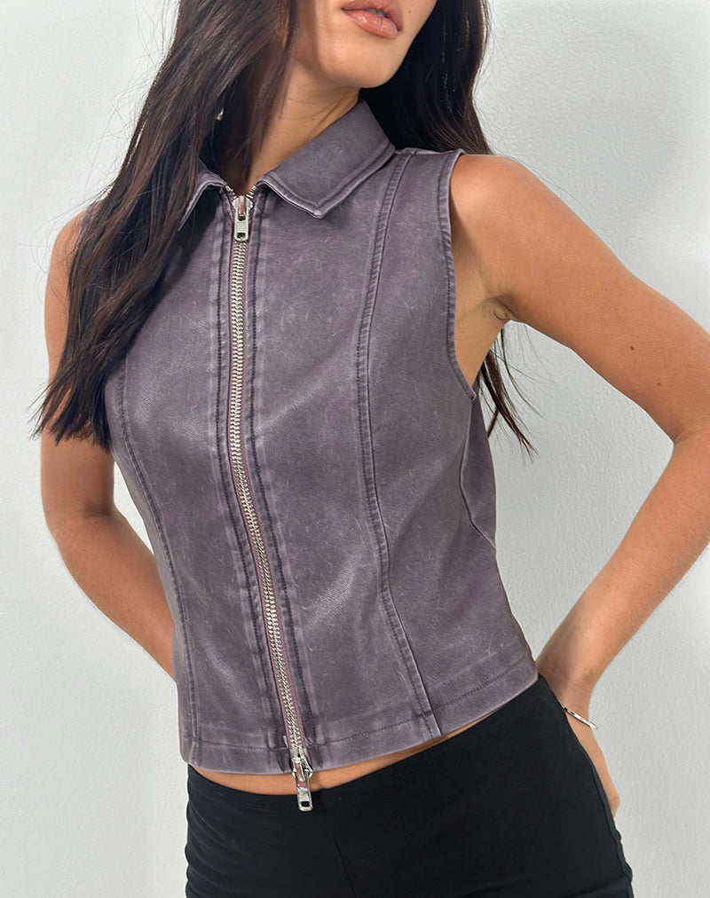 Afbeelding van Janae Vest Top in Distressed PU Washed Plum
