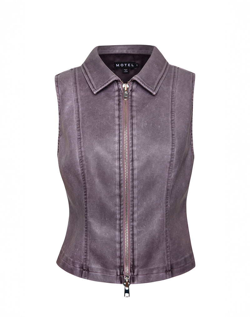Afbeelding van Janae Vest Top in Distressed PU Washed Plum