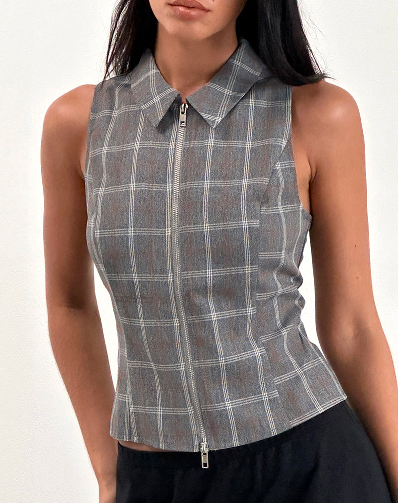Afbeelding van Janae Zip Vest Top in Grijs Ruitje