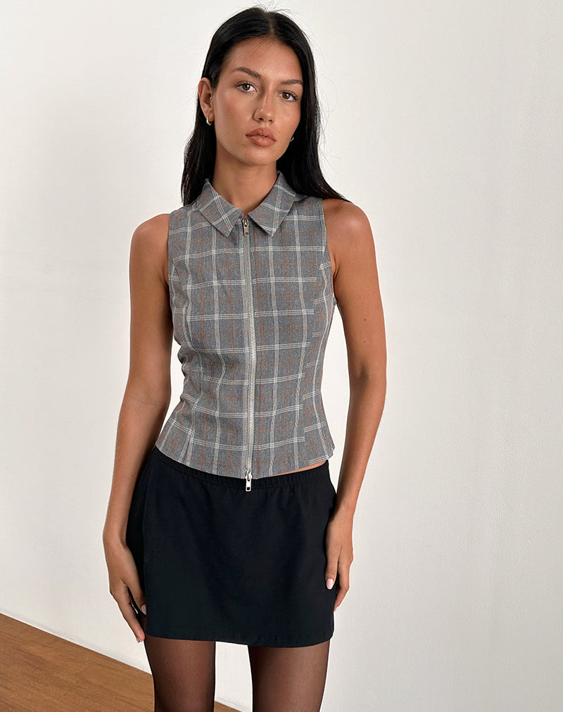 Afbeelding van Janae Zip Vest Top in Grijs Ruitje