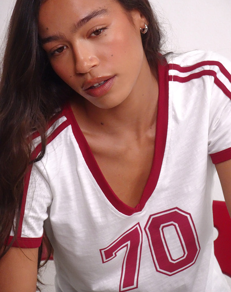 Afbeelding van Janan Top in Off White met Adrenaline Red Binding