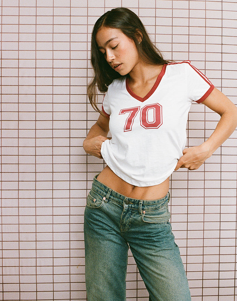 Janan Top in Off White met Adrenaline Red Binding