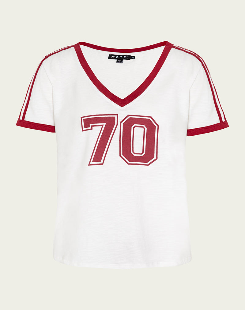 Afbeelding van Janan Top in Off White met Adrenaline Red Binding