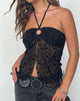 Afbeelding van Janar Halterneck Top in Zwart Dainty Floral Flock