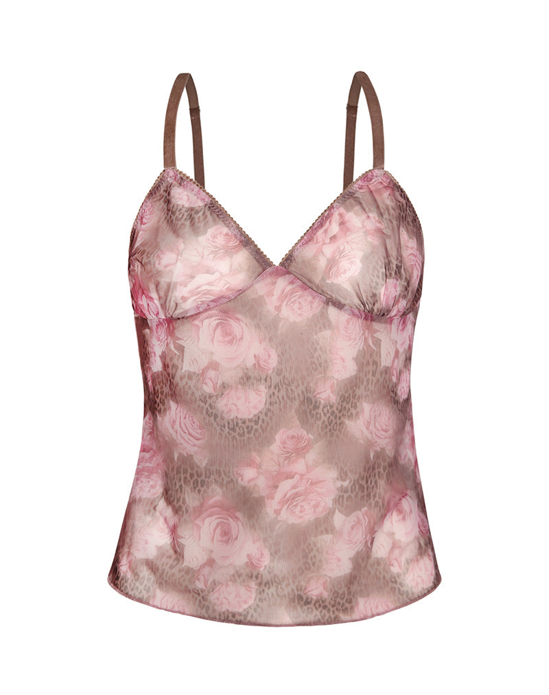 Afbeelding van Janari Cami Top in Mesh Rose Leopard
