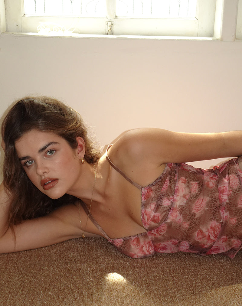 Afbeelding van Janari Cami Top in Mesh Rose Leopard