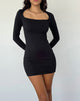 Afbeelding van Janjisu Lange Mouw Lycra Bodycon Mini Jurk in Zwart