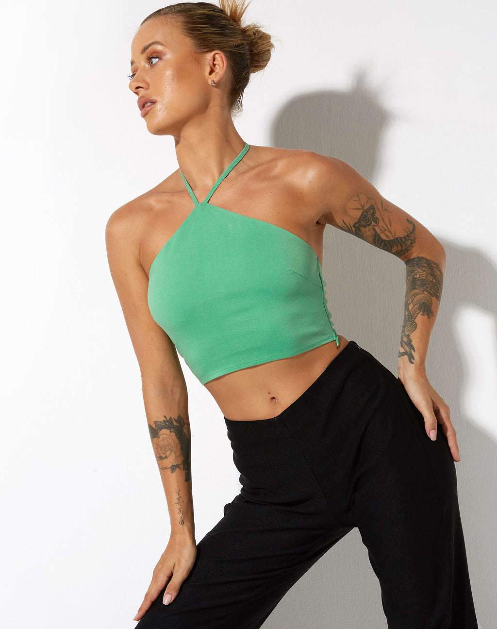 Janli Crop Top in Getailleerd groen