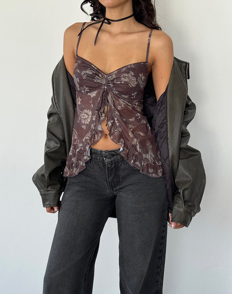 Afbeelding van Jaraga Vlinder Top in Ton-sur-ton zwart Paisley