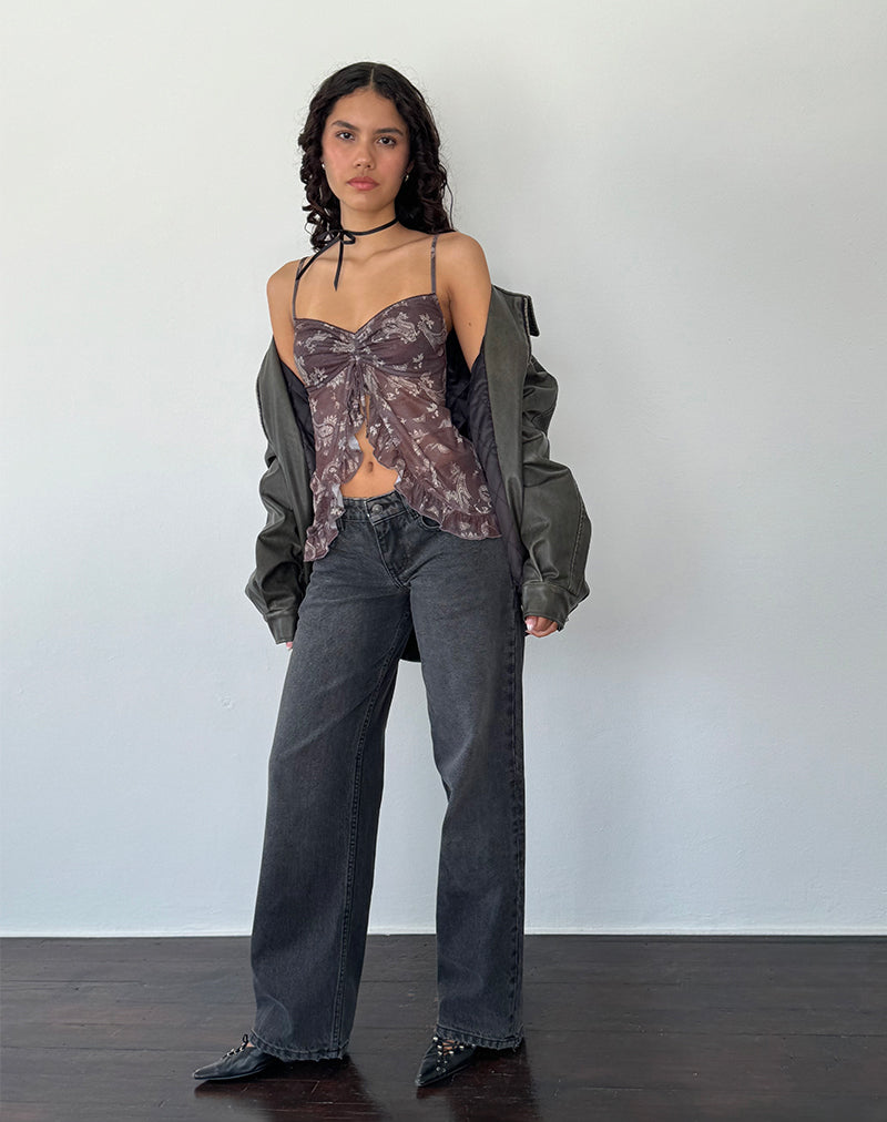 Afbeelding van Jaraga Vlinder Top in Ton-sur-ton zwart Paisley
