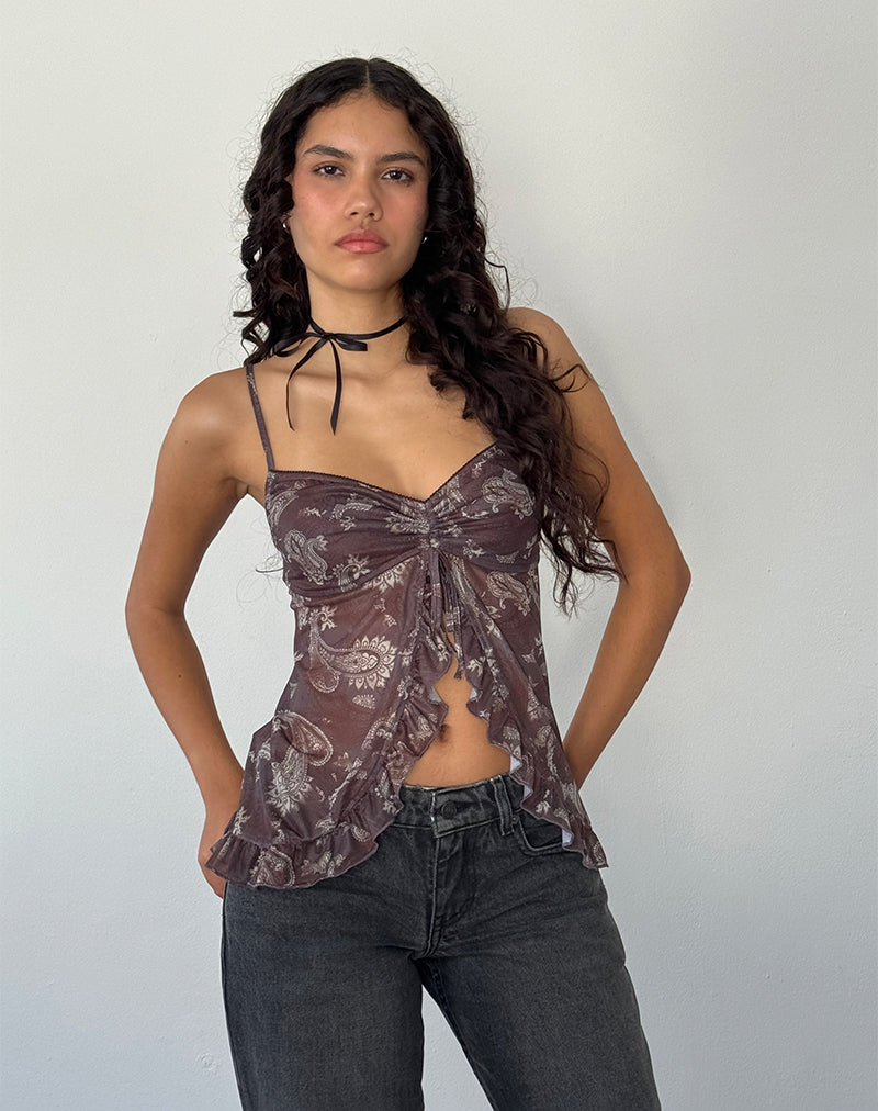 Afbeelding van Jaraga Vlinder Top in Ton-sur-ton zwart Paisley