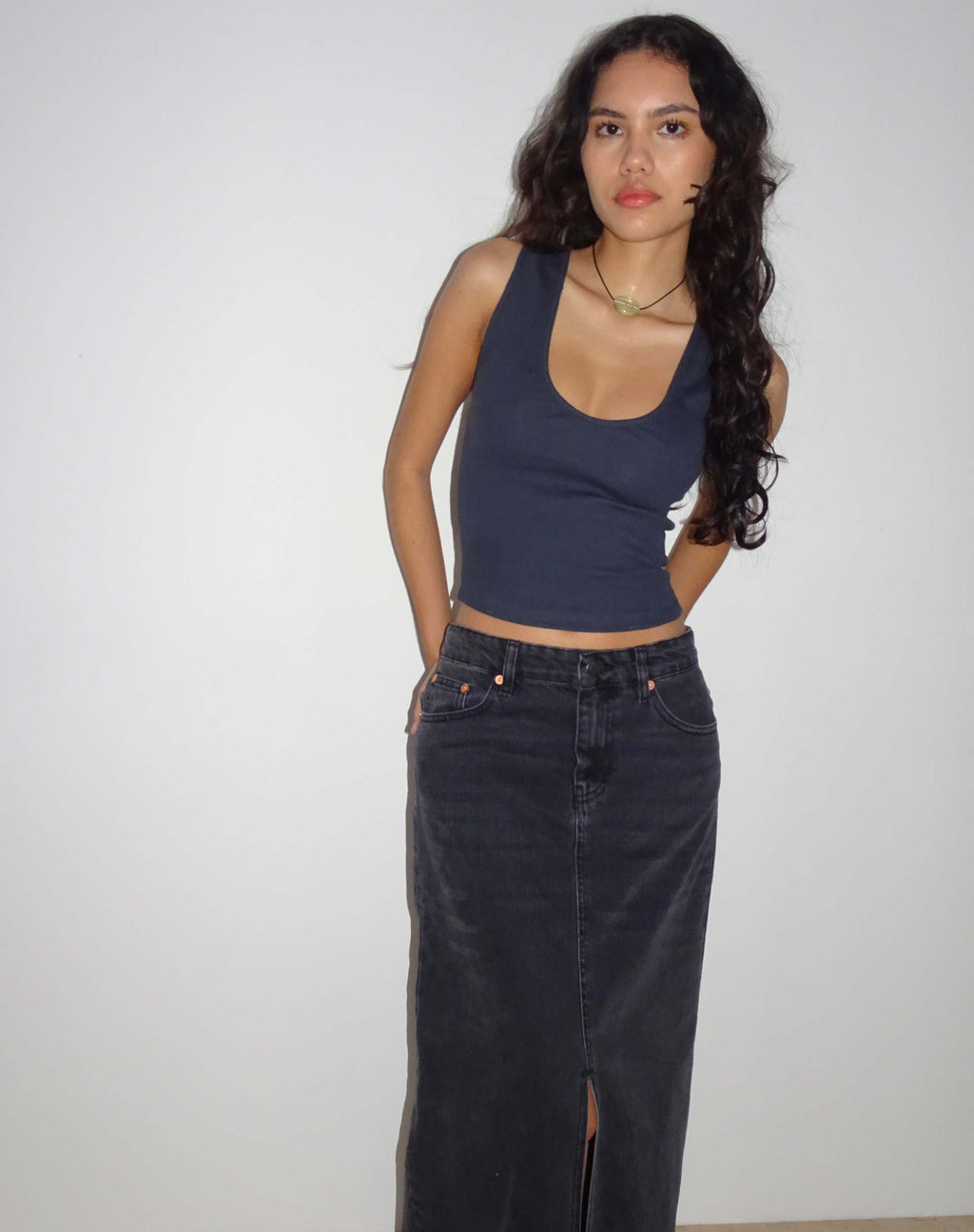 Jastio Vest Top in Ocean Storm geribbelde jersey