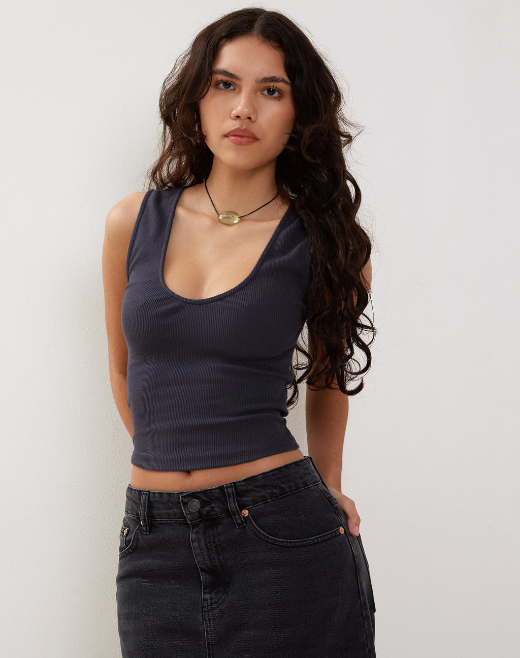 Jastio Vest Top in Ocean Storm geribbelde jersey