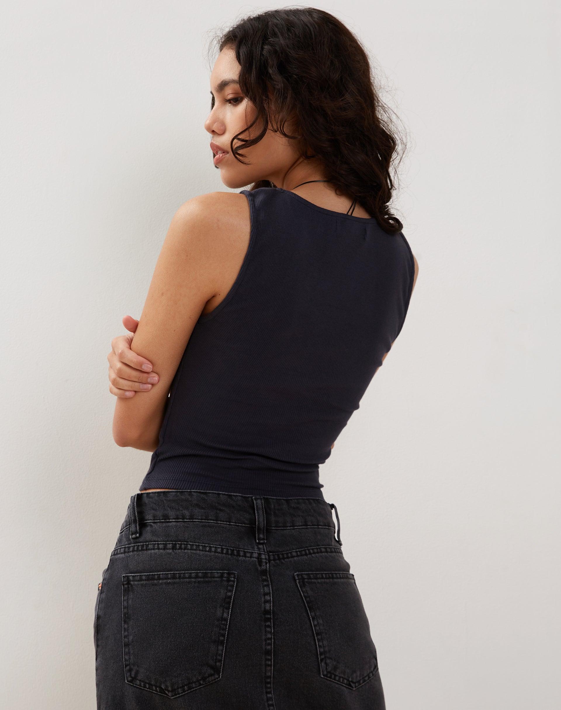 Afbeelding van Jastio Vest Top in Ocean Storm Geribd Jersey