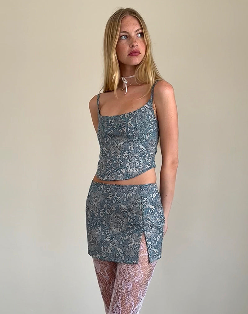 Afbeelding van Pravara minirok in blauwe ornamentprint