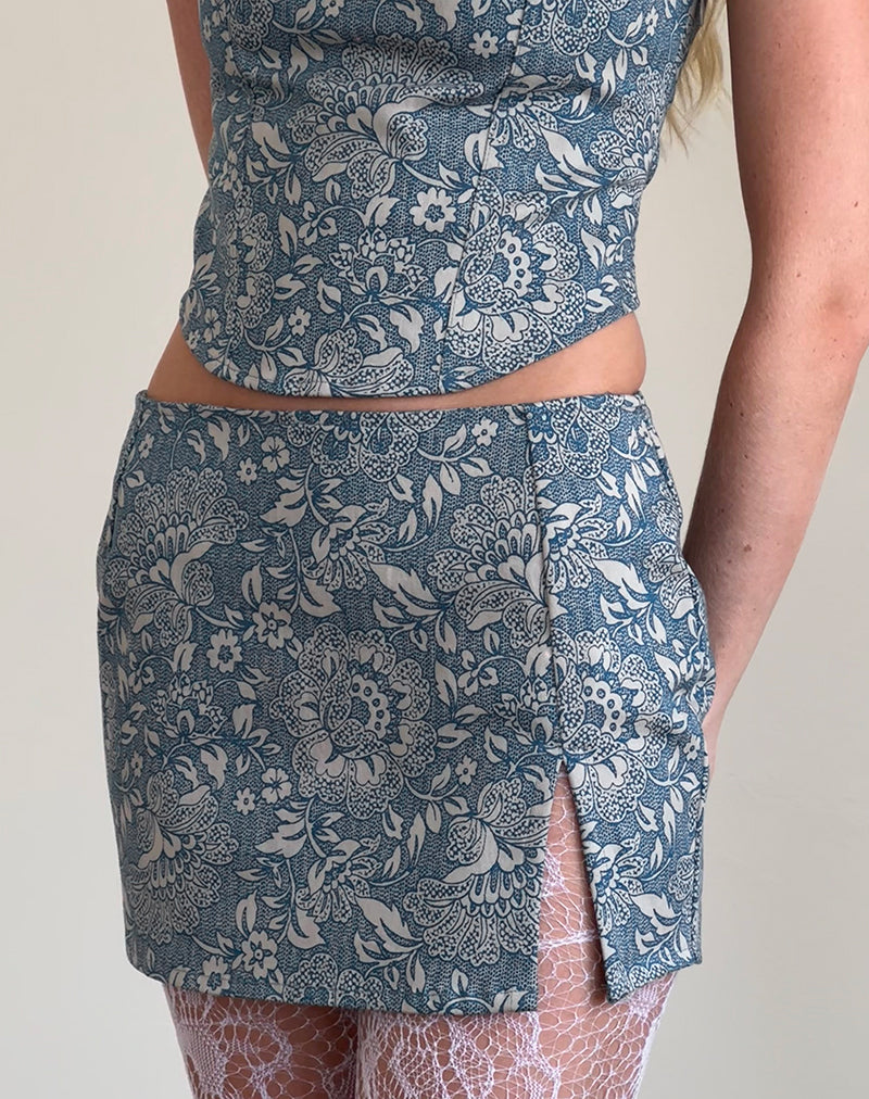 Pravara minirok in blauwe ornamentprint