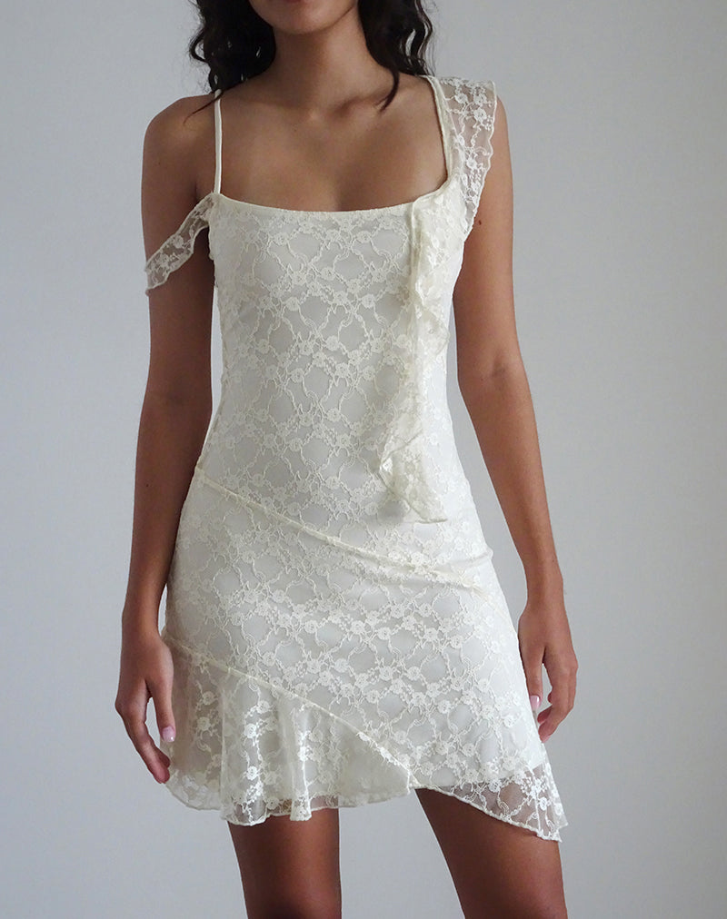 Afbeelding van Jati Mini Dress in Off White Canina Rose Lace