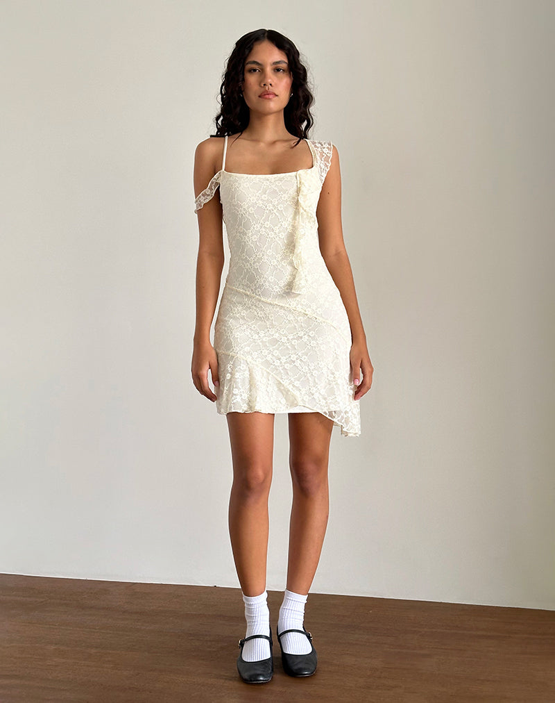 Afbeelding van Jati Mini Dress in Off White Canina Rose Lace