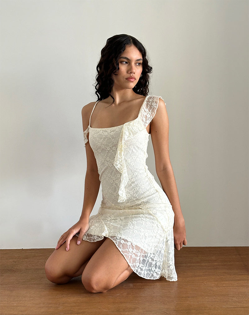 Afbeelding van Jati Mini Dress in Off White Canina Rose Lace