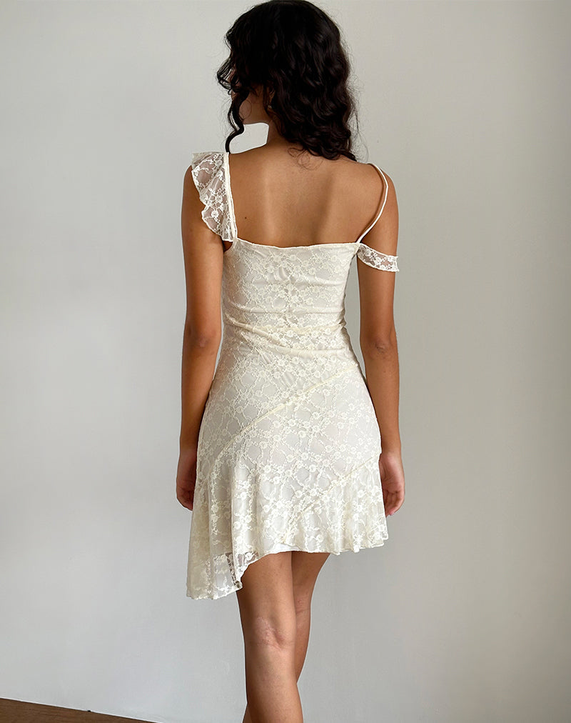 Afbeelding van Jati Mini Dress in Off White Canina Rose Lace