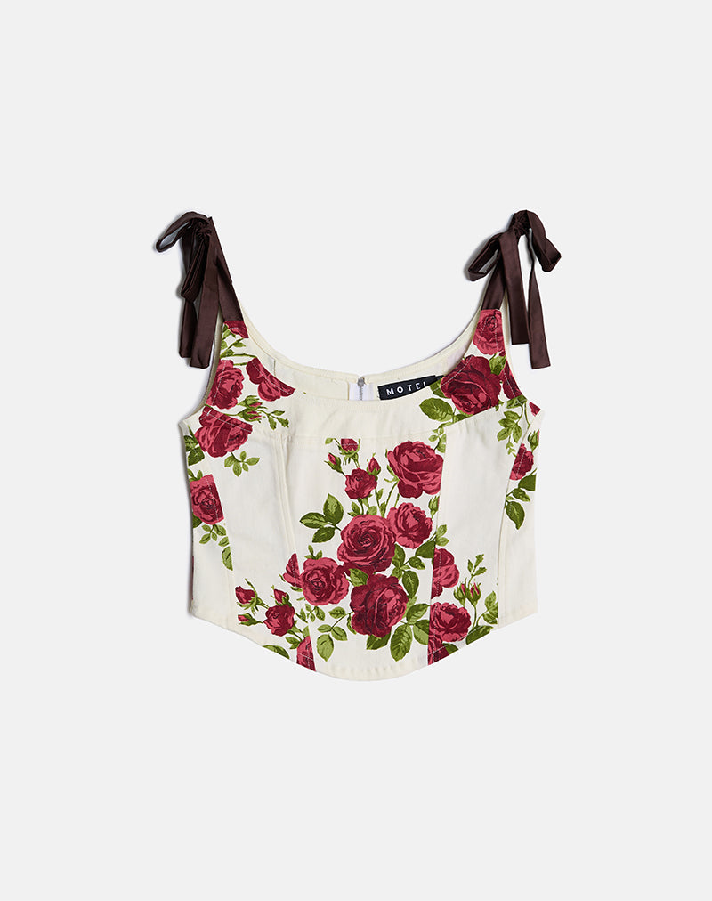 Afbeelding van Jatmi Corset Top in Boeket Rozen Crème