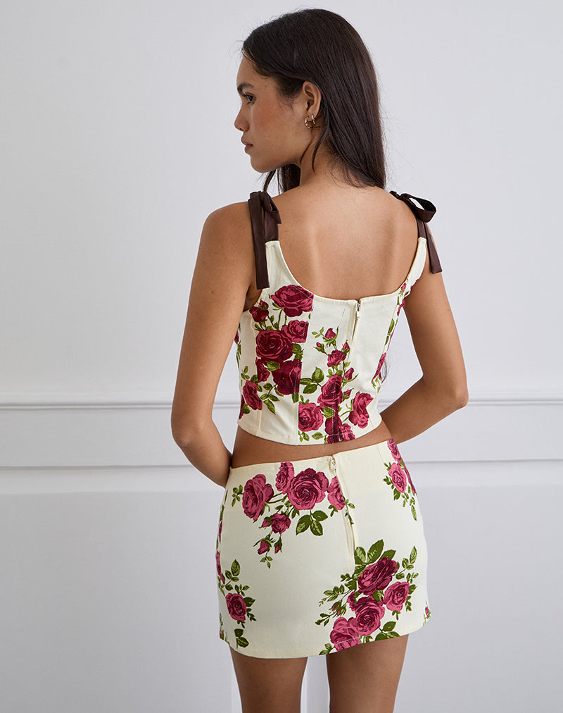 Afbeelding van Jatmi Corset Top in Boeket Rozen Crème