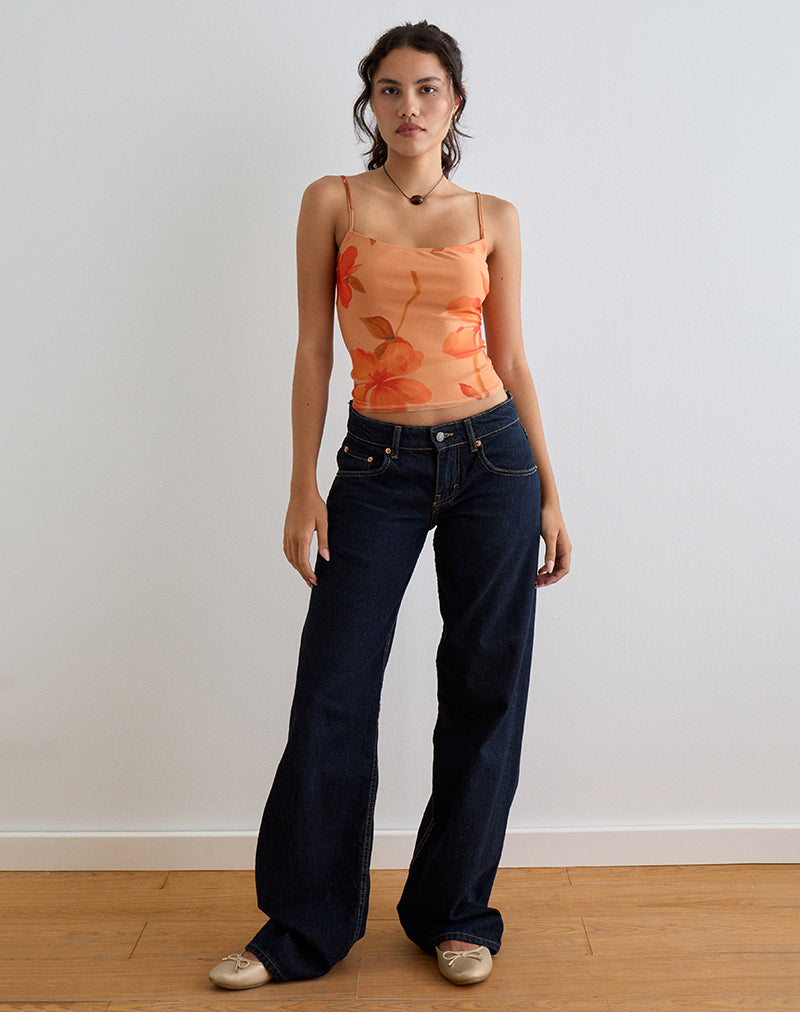 Afbeelding van Jefita Cami Top in aquarel Hibiscus Oranje