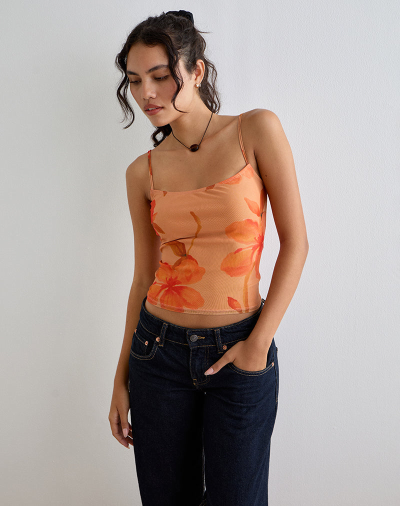 Afbeelding van Jefita Cami Top in aquarel Hibiscus Oranje
