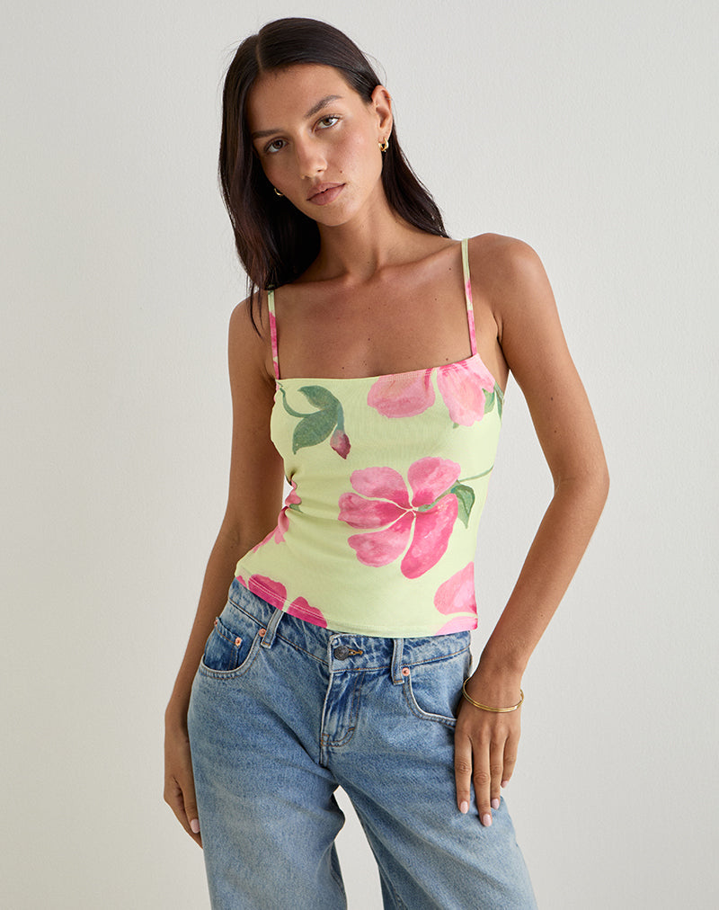 Afbeelding van Jefita Cami Top in aquarel Hibiscus Geel