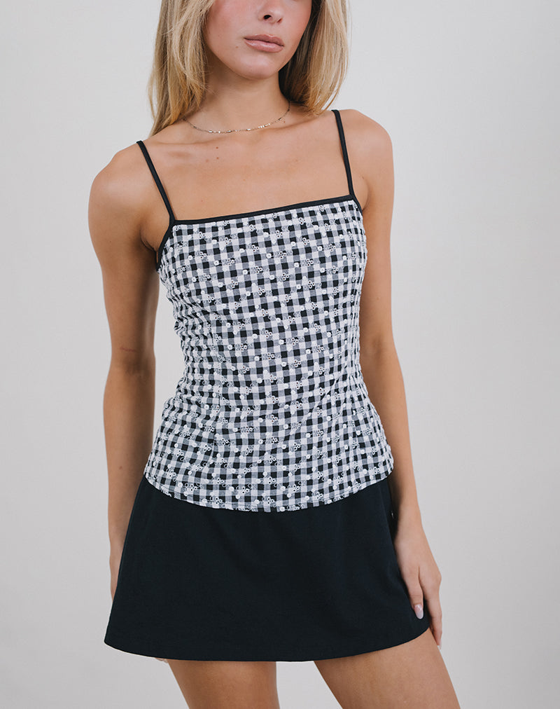 Jeiha Cami Top in Floral Gingham Zwart